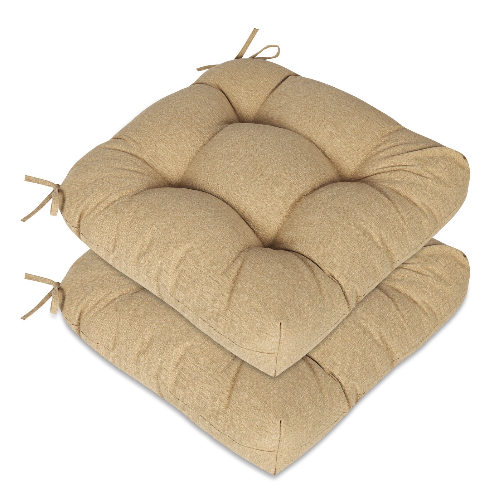 19x19x5 Inch Tufted Outdoor Chair Cushions, Water and Fade Resistant Polyester Dining Chair Pads with Ties - Brown - Aoodor